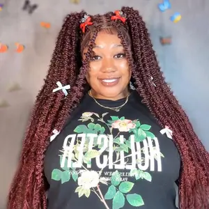 Long & Chic SuperNova #T1B/Bug 36" Full Lace Knotless Butterfly Box Braided Wig – Bold Red-Black Ombre! Glueless Afro Kinky