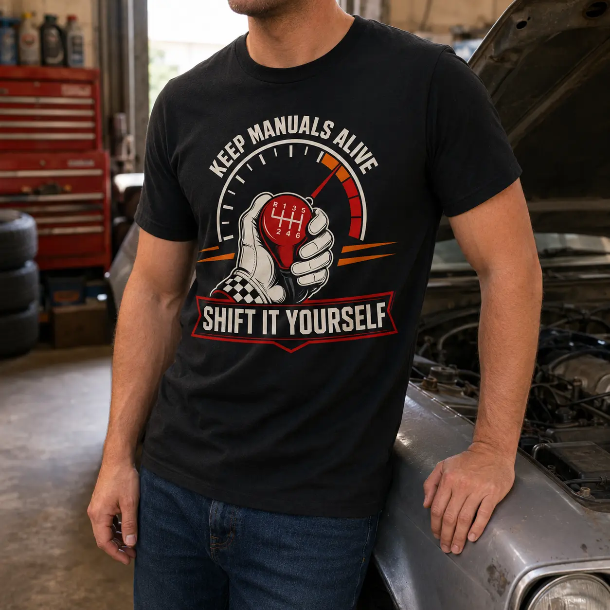 Keep Manuals Alive Shift It Yourself T-Shirt for Men, 6 Speed Manual Transmission Graphic Tee, Car Enthusiast Mechanic Gift