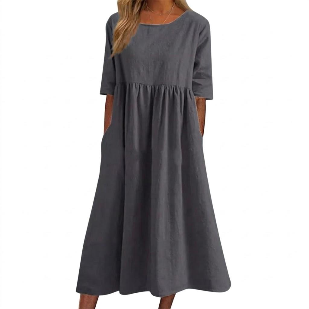Women's Summer Maxi Dress S-5XL, Short Sleeve Casual Loose Fit Long Dresses with Pockets, Plus Size Boho Sun Dress for Vacation & Daily Wear
