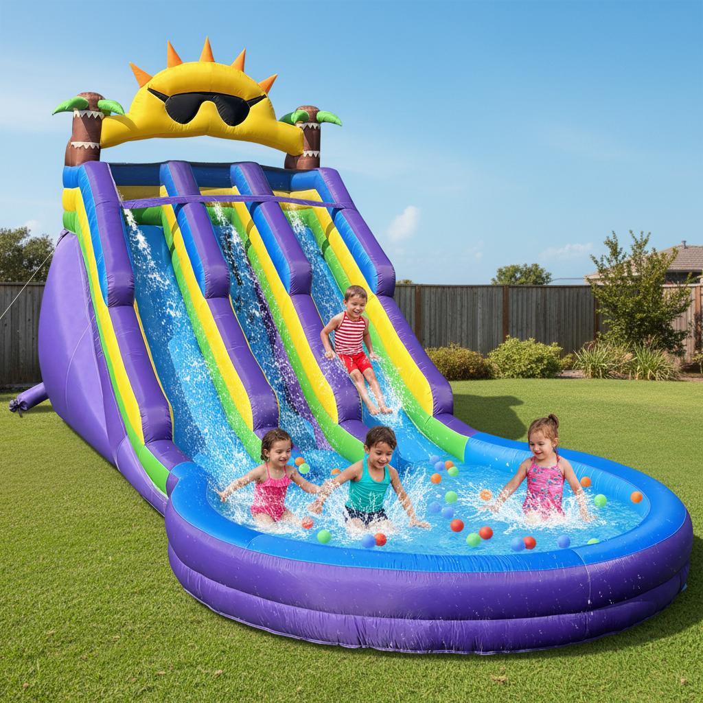 Sunglasses Inflatable Double Water Slide for Kids and Adults with Large Splash Pool Backyard Party Oxford Water Slide inflatable Water Slide for