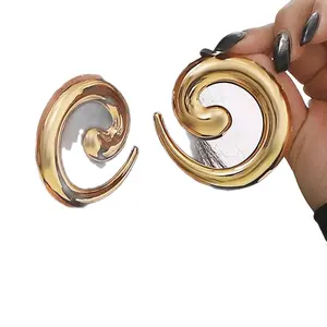 Smooth Spiral Stud Earrings in Gold Finish for Women's Fashion Accessories