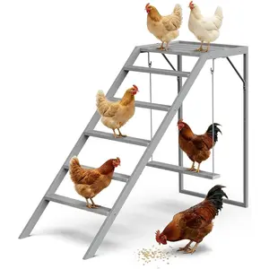 Chicken Perch for Coop with Ladder, Chicken Roosting Bars for Chickens in Coop with Swing Set Wooden Run Accessories  Chick Roost Activity Playground for Backyard Farm, Grey
