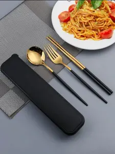 Cutlery Three-piece Stainless Steel Portable Spoon Fork Chopsticks Set Sturdy Tableware Utensils dinnerset home kitchen