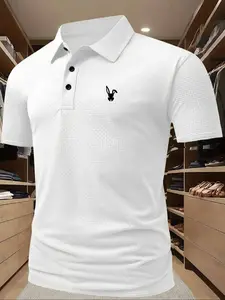 Rabbit Print Polo Shirt, Multi-Occasion Wear, Premium Fabric, Comfortable Breathable, Classic Design, Casual Style, Fitted Fit