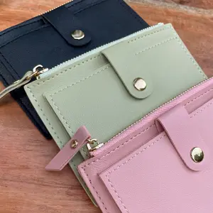 Personalised Leather Debossed Monogram Card Holder Wallet For Women, Snap Button Purse Bag Wallet Handbag