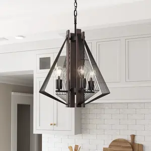 Zenith 4-Light Black & Wood Pendant Light