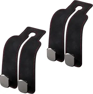 Car Headrest Hooks (2-Pack) - Double-Hook Car Interior Stowing & Tidying Organizer, Leather Purse & Bag Holder, Black