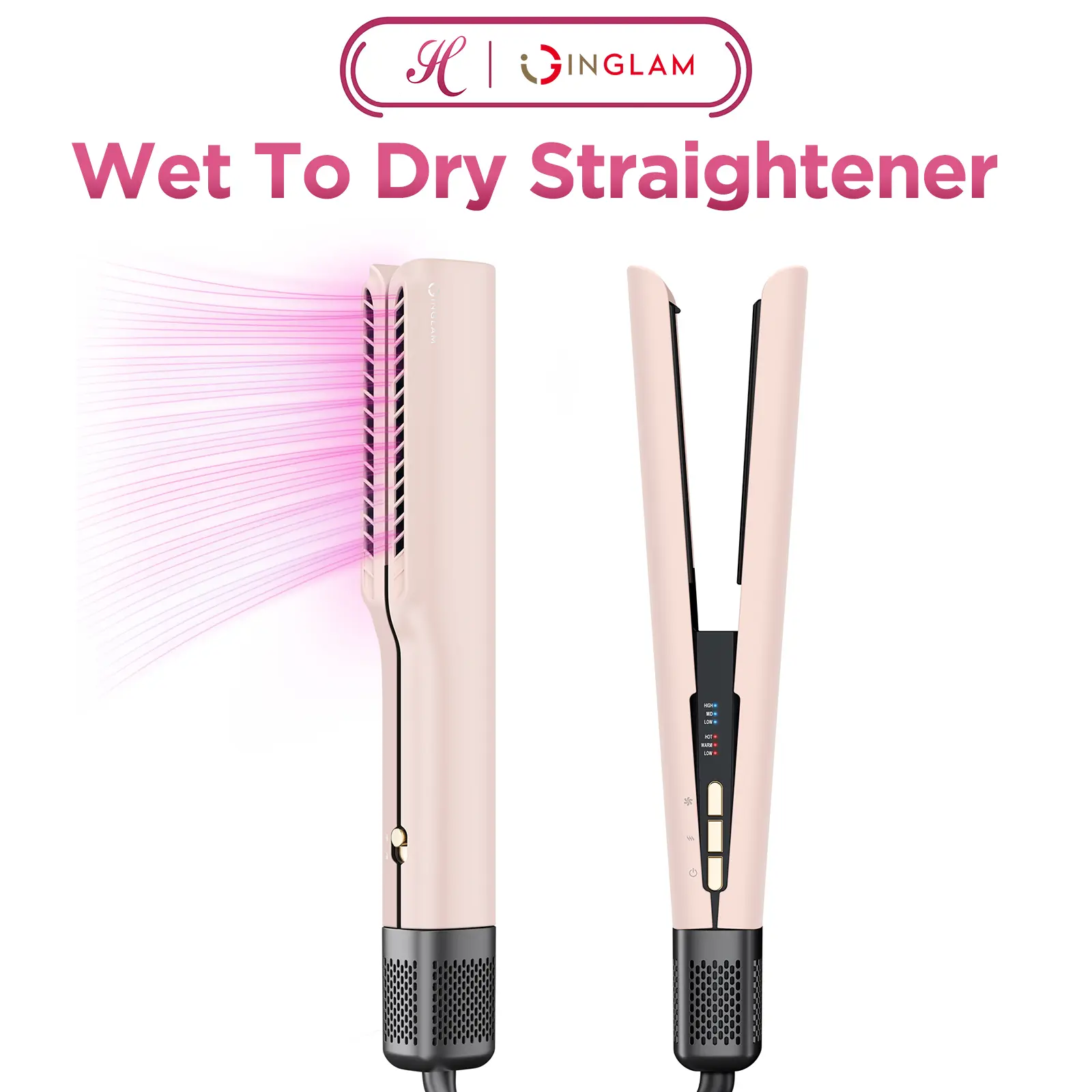 INGLAM 2-in-1 Wet-to-Dry Air Straightener | High-Speed Blow Dryer & Styler, 200M Negative Ions, Fast-Heating Adjustable Temperature, Perfect for Hair Types 1A–3C DealsForYouDays