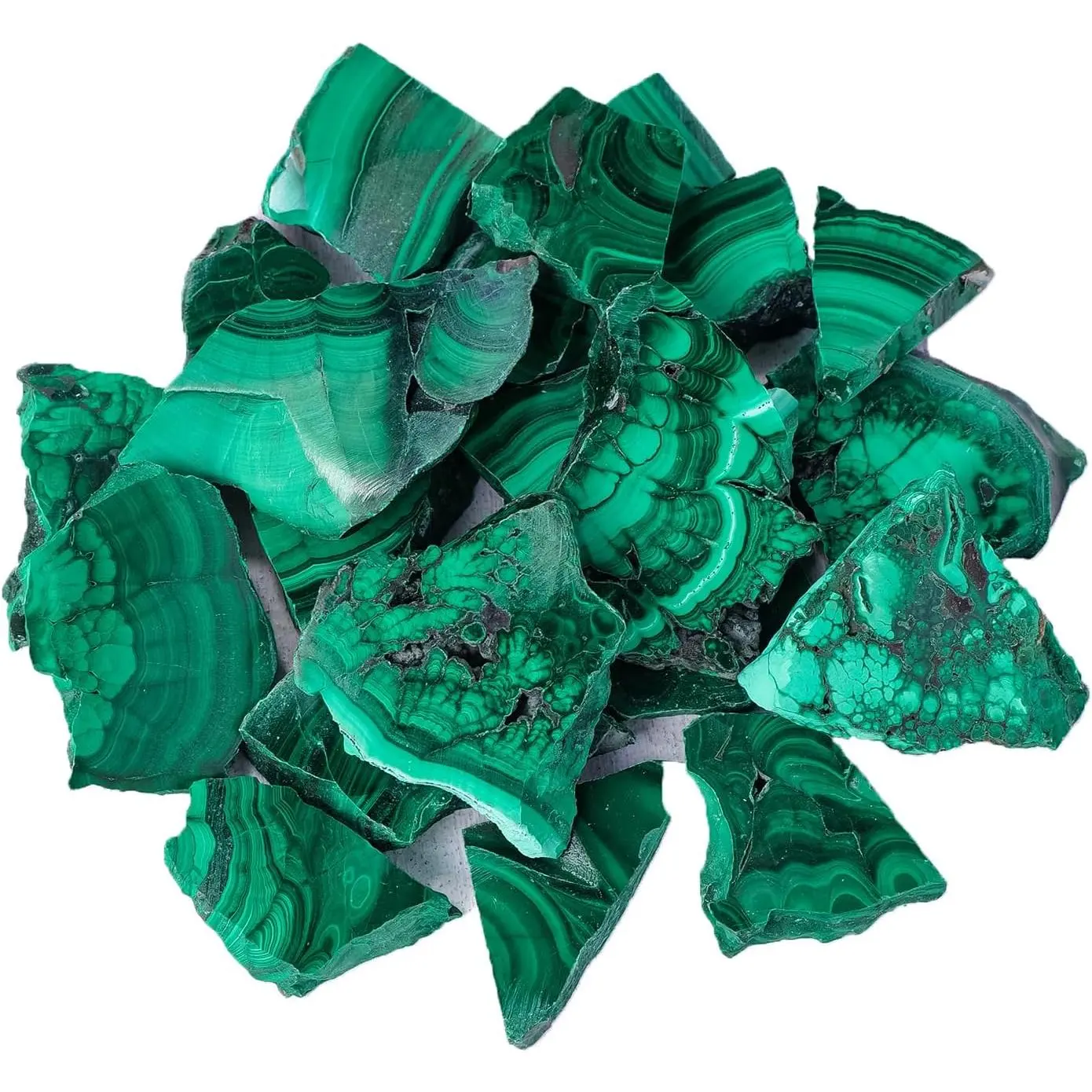 Natural Malachite Mineral Crystal Set - 0.25lb Raw Stones, Irregular Slices, Polished Cut Pieces, Home Decor Supplies for Meditation