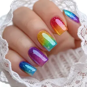 Short Colorful Line Nail Tips Set, 24pcs Removable Reusable Fake Nails, Simple Fashion Spring Summer Manicure Stickers