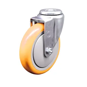 Polyurethane Swivel Bolt Hole Caster w/5" x 1.25" Yellow Wheel - 350 lbs Capacity/Caster - Service Caster Brand