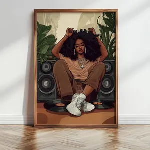 Black Girl Art, Music Poster, Afrocentric Music Print, Vinyl Record Room Decor, African Art
