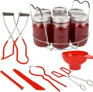 7 Piece Stainless Steel Canning Supplies Starter Kit - Beginners Jam Jelly Mason Jar Canning Kit with Water Bath Canning Rack, Canning Basket, Canning Jar Rack, Funnel & Tools for Water Bath Canner