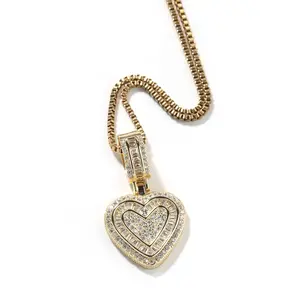 Light luxury copper set zircon hip hop heart necklace