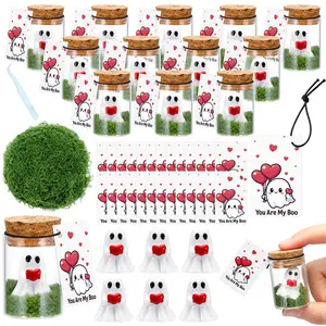 Valentine Ghost Decor Set, Includes Moss & Cards, Glowing Miniature Statue, DIY Party Decoration, 20 Mason Jars, Perfect for Valentine's Day, Party Favors Assortment
