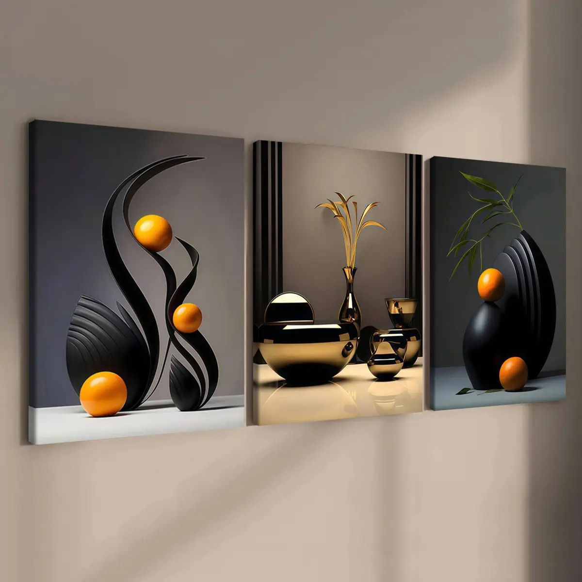 3-count wooden frame canvas, Wooden wall art, modern black and gold texture art poster, Abstract Art Prints, abstract art decoration, Decoration items, home decoration, waterproof printing