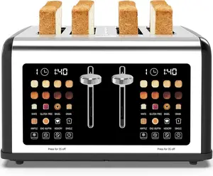 Black 4-Slice Stainless Steel Touch Screen Toaster - 1650W, Digital Timer, Dual Control Panel, 8 Shade Settings, 6 Bread Types Compatibility, Cancel Function, Defrost Function
