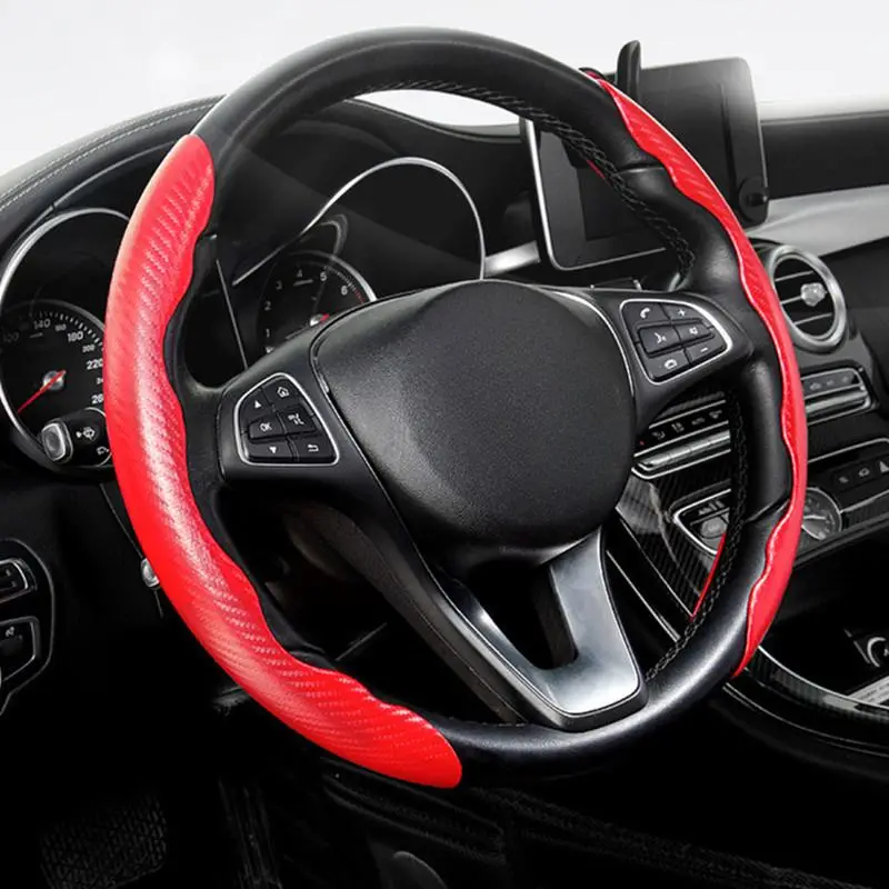 Car Steering Wheel Cover, Non-slip Car Steering Wheel Protective Cover, Carbon Fiber Pattern Protective Cover for 38cm Steering Wheel, Car Accessories