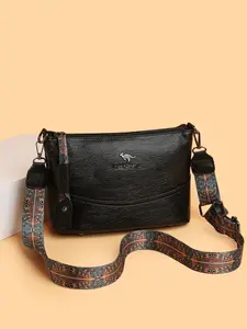 Large Capacity Fashion Wide Shoulder Strap Multi-Layer Lightweight Crossbody Bucket Bag, Ideal for Work and Daily Use