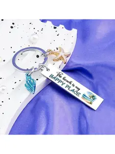 Beach Keychain Gift For Women, Starfish Accessory "The Beach Is My Place", Unique Birthday Present For Her Him Teens Girls Boys Friends
