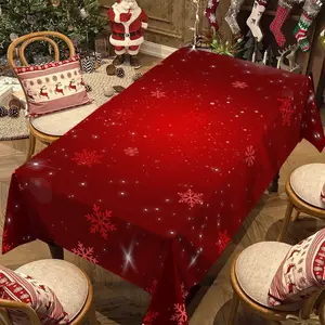 Rectangular Christmas Tablecloth with Snowflake Pattern, Holiday Party Decorations, Best Christmas Gift, New Year Dinnerware