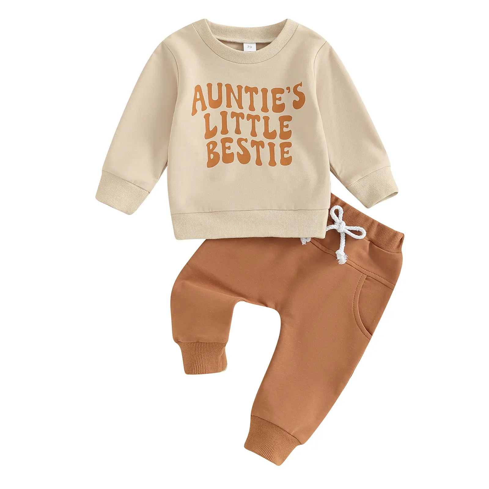 Aunties Bestie Baby Clothes Gender Neutral Baby Boy Girl Long Sleeve Sweatshirt Tops and Pant 2 Piece Casual Pullover Sweatsuit Infant Solid Color Hom