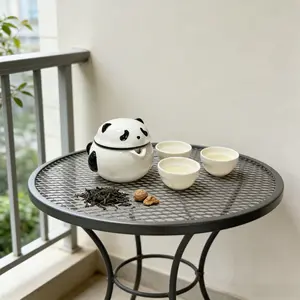 Mini Travel Ceramic Tea Set, Cute Panda Porcelain Teapot Tea Set, Portable Kungfu Tea Pot with 3 cups for Office, Outdoor, Picnic, Travel, Gift