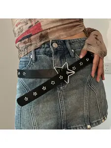 Star Punk with Willow Personality Buckle Trendy Pin Decorated Belt Western Concho Belts Multi-hole European and American Style Waistband