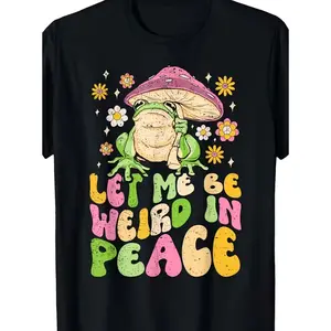Funny Weird Frog Graphic Oversized T-Shirt, Quirky Retro Style Mushroom Flower Outfit, Comfort Cotton Fashion Tee, Best Gift for Animal Lover Birthday