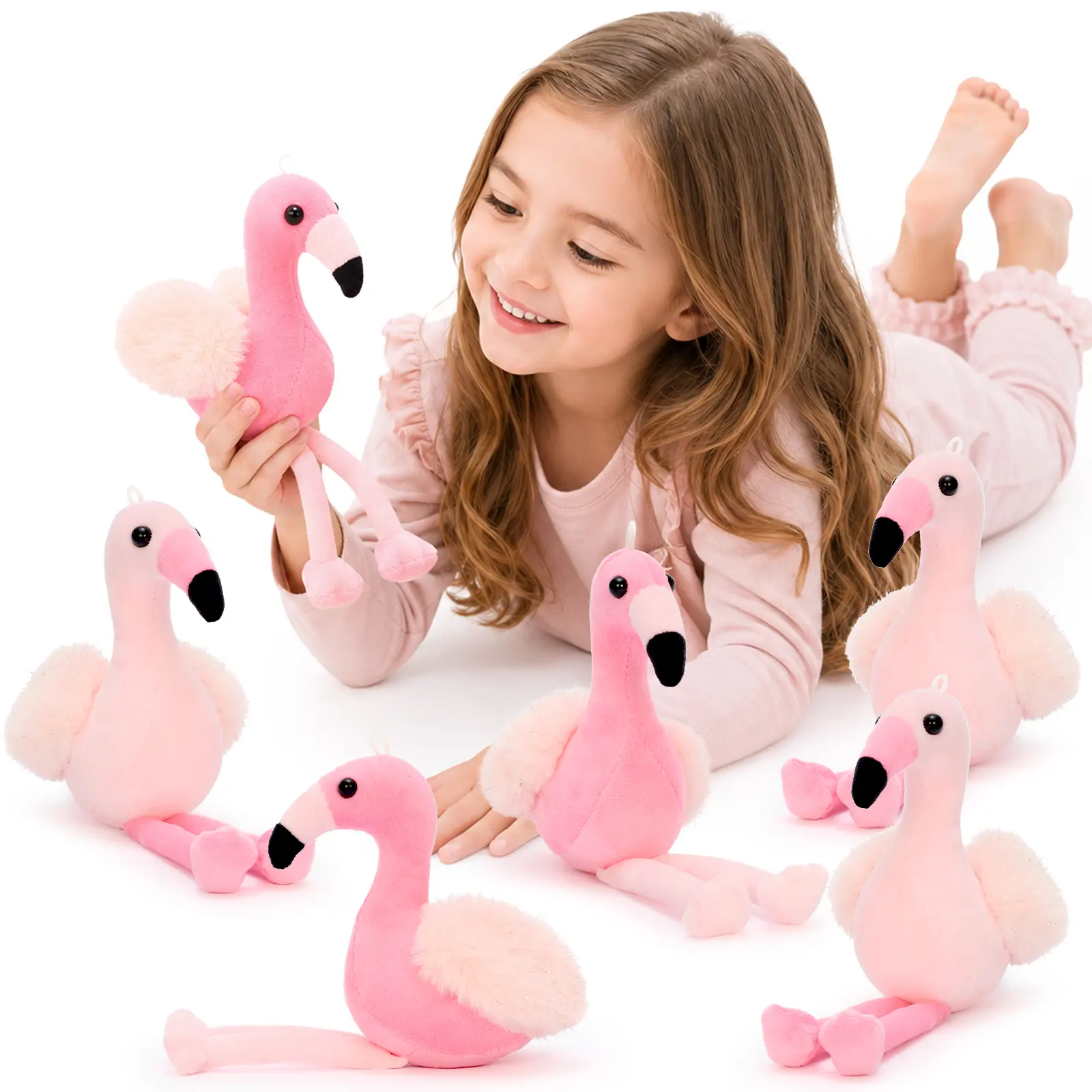 Tezituor 6-Pack Pink Flamingo Plush Keychains, 7.87" Soft Flamingo Stuffed Animal Bag Charms, Sparkly Tropical Bird Plush Pendants, Cute Backpack Accessories & Gifts for Girls