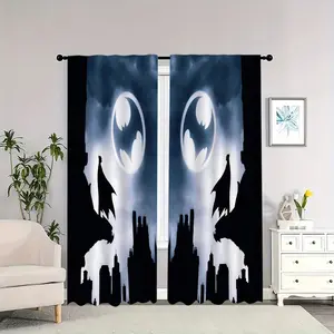 Batman silhouette and iconic city nightscape themed indoor curtains, blackout, heat-insulating, and soft, suitable for home décor.