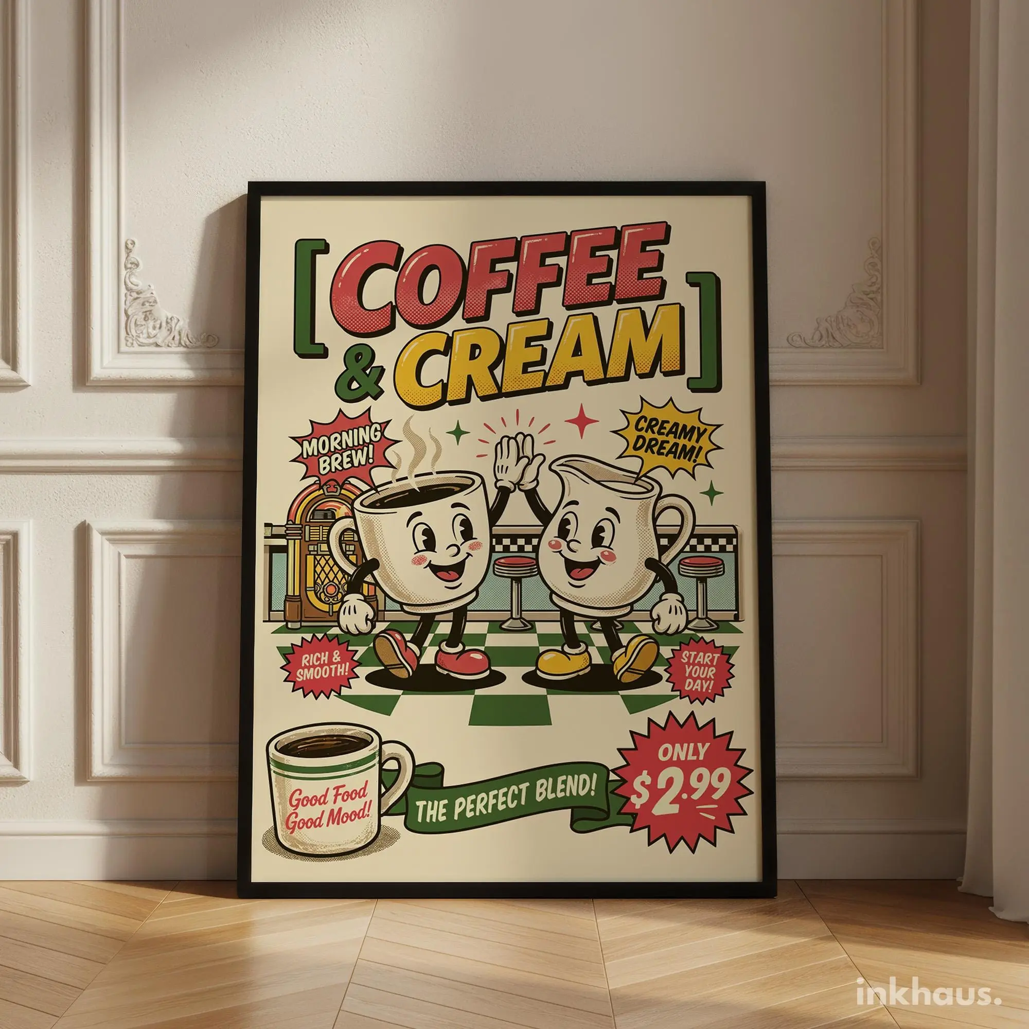 Retro Coffee Poster, Vintage Style Kitchen Prints, Funny Wall Art, Unframed Print Only