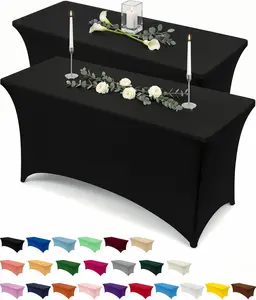 2-Pack Spandex Kitchen Tablecloth Set, 6FT Black Fitted Indoor-Outdoor Tablecloths, Tight, Smooth, Lightweight, Washable, Wrinkle-Resistant Rectangular Patio Cover (72Lx30Wx30H in) for Weddings, Banquets