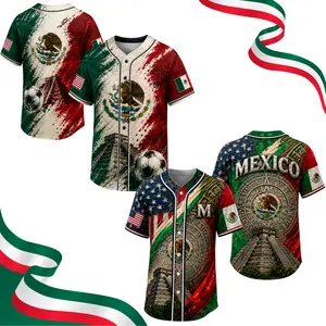 Mexico Heritage Baseball Jersey V-Neck Button Up Shirt Vintage Aztec Eagle Pyramid Graphic Mexican Flag Inspired Soccer Fan Apparel Lightweight Unisex Summer Sports Jersey for Men Women, Cultural Pride Festival Outfit, Cinco De Mayo Party Shirt