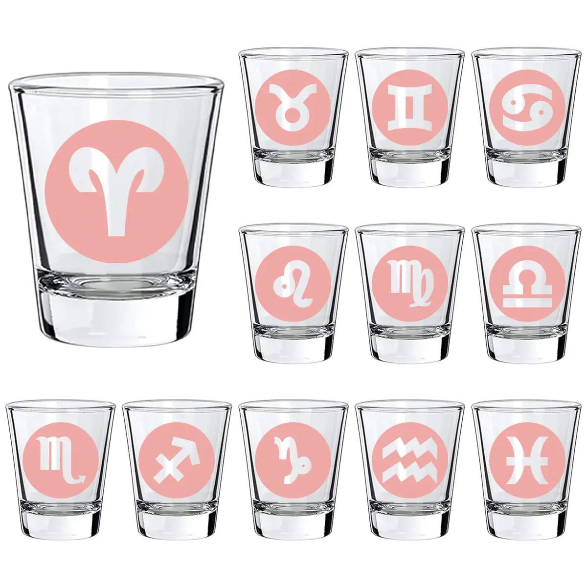 12 Pcs Zodiac Pattern Mini Durable Glass Cups, 1.5oz/45ML Thick Bottom Shot Glasses, Ideal for Coffee, Whiskey, Vodka, Party Use, Glassware Set