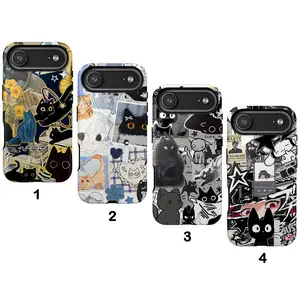 Kawaii Black Cat Phone Case – Cute Cartoon Cat Collage Design in Blue, Gray, and Grunge Aesthetic Styles, Y2K Anime Art iPhone Samsung Cover, Trendy Gift for Him & Her,iPhone 17 16 15 14 13 12 11 & Samsung S23 S24 S25 S26