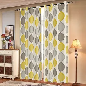 Two-Piece Abstract Geometric Pattern Half-Privacy Curtains, Classic Polyester Material, Metal Rings at Top, Ideal for Living Room, Bedroom, Patio, Privacy Grommet Curtains, Window Curtain