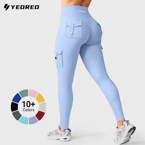 YEOREO CoreFlex Workout Cargo Leggings with Pockets for Women Hidden Scrunch Butt Lifting Leggings Gym Yoga Pants