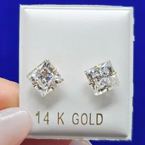 14K Gold Zirconia Square Earrings