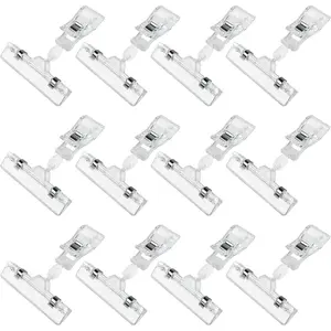 Clear Sign Clips Merchandise Display 12 Pack Plastic Label Pop Clips on Sign Holder Shelf Double Sided Swivel Price Tag Holders on Clothing Rack Rotatable Menu Clamps for Sale Retail Display