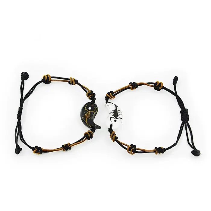 Real Scorpion Ying Yang Friendship Bracelet Black and White w/ Dots