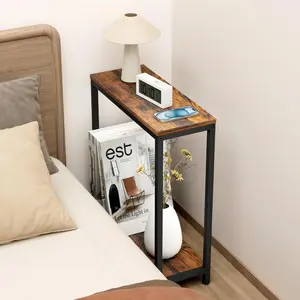 Narrow Two-Tier End Table, Slim Side Table with MDF Shelves & Particleboard Top, Metal Frame, Adjustable Feet, Small Living Room, Bedroom, Apartment, Dorm Table
