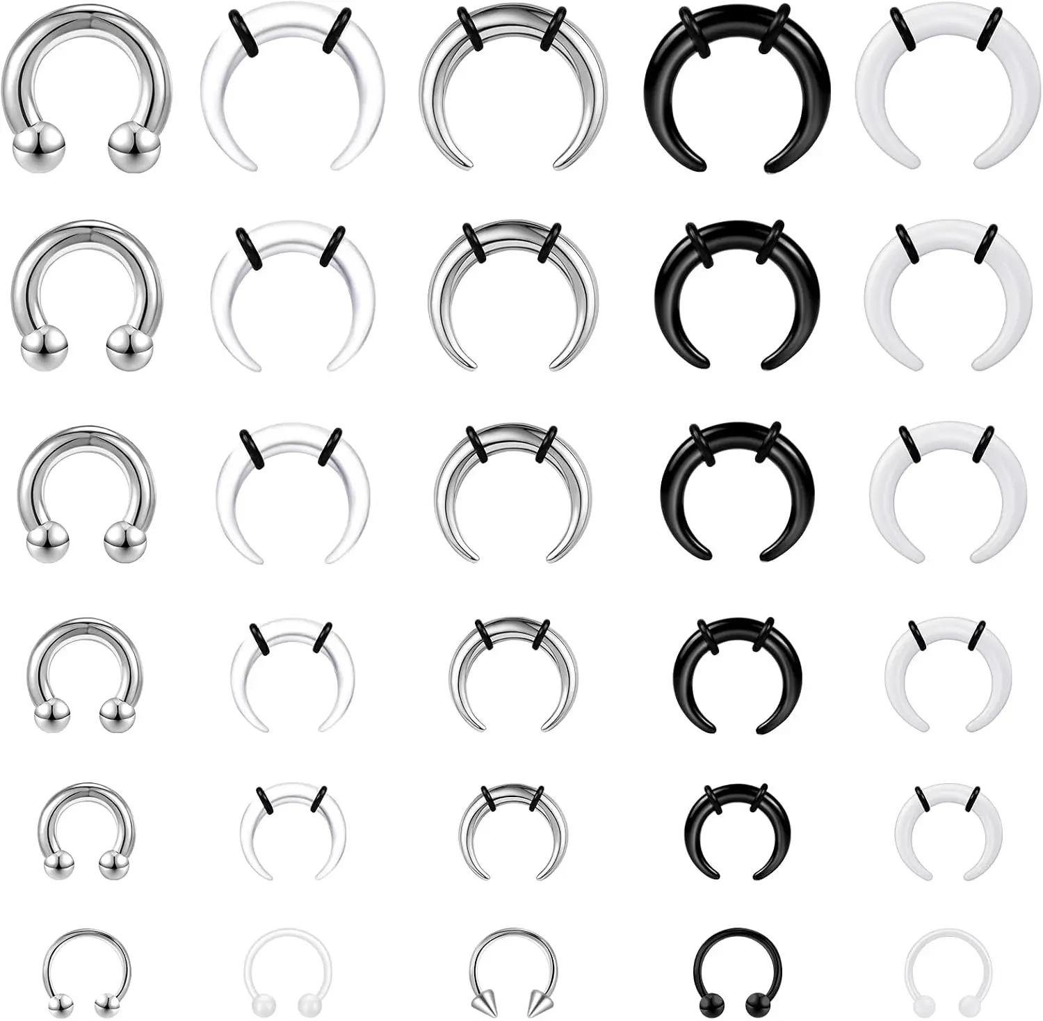 18-30Pcs Septum Stretching Kit 16G-6G Acrylic Stainless Steel Pincher Tapers Horseshoe Rings Internally Threaded Ear Cartilage Nose Piercing Jewelry for Women Men(Gift)