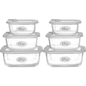 Glass  Containers with Glass Lid, Microwave Safe  Storage Container Set, 6 Pack Square Shape, Large Size Airtight Storage Set with Leak Proof Lids, Meal Prep Containers