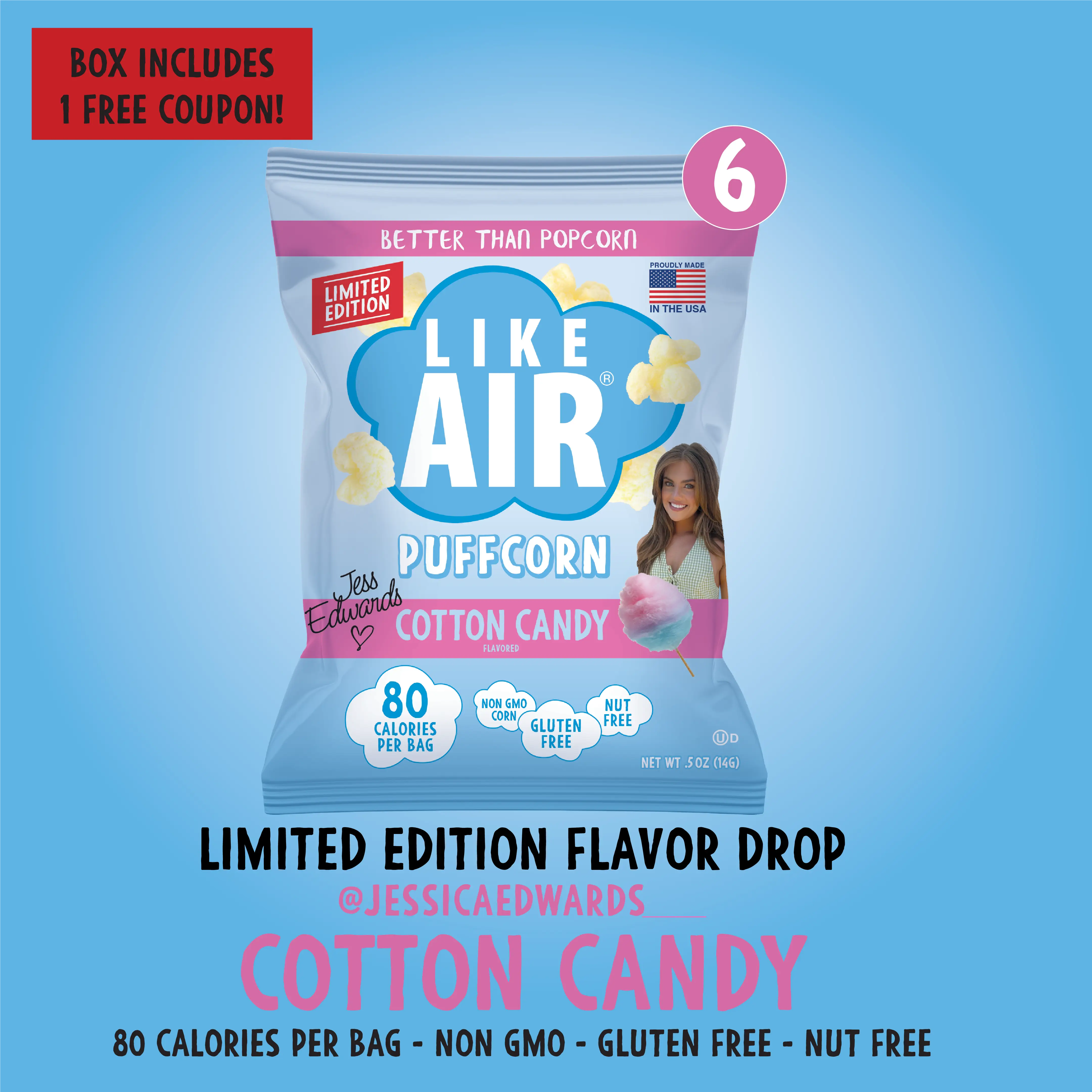 6 count Single Flavor Puffcorn Pack - 6 bags - Like Air Puffcorn