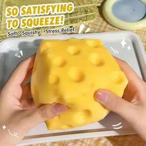 Stress Relief Toy, Jumbo Cheese Squishy Fidget Toy, Flour-Filled Squeeze Toy with Soft Squeeze Feel for Sensory Play, Cute Cheese Block Desk Toy for School, Office and Home Use, Fun Handheld Gift for Kids, Teens, Adults, Teachers and Office Workers