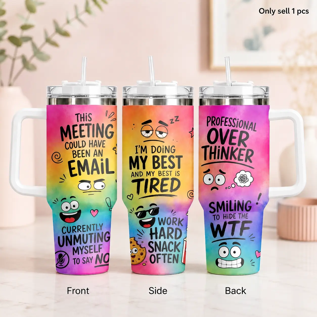 GuLuBoo Funny Rainbow Text Vacuum Flasks 40oz Stainless Steel Insulated Tumbler, Leak proof Travel Mug with Straw & Handle, Portable Water Bottle for Coffee, Gym & Office, Fashion Drinkware Cups Ideal Gifts for Family