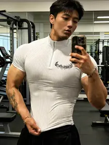 Viral Death Metal Print Compression Gym Shirt | Men's Half Zip Ribbed Workout Top | TikTok Trendy Bodybuilding Apparel