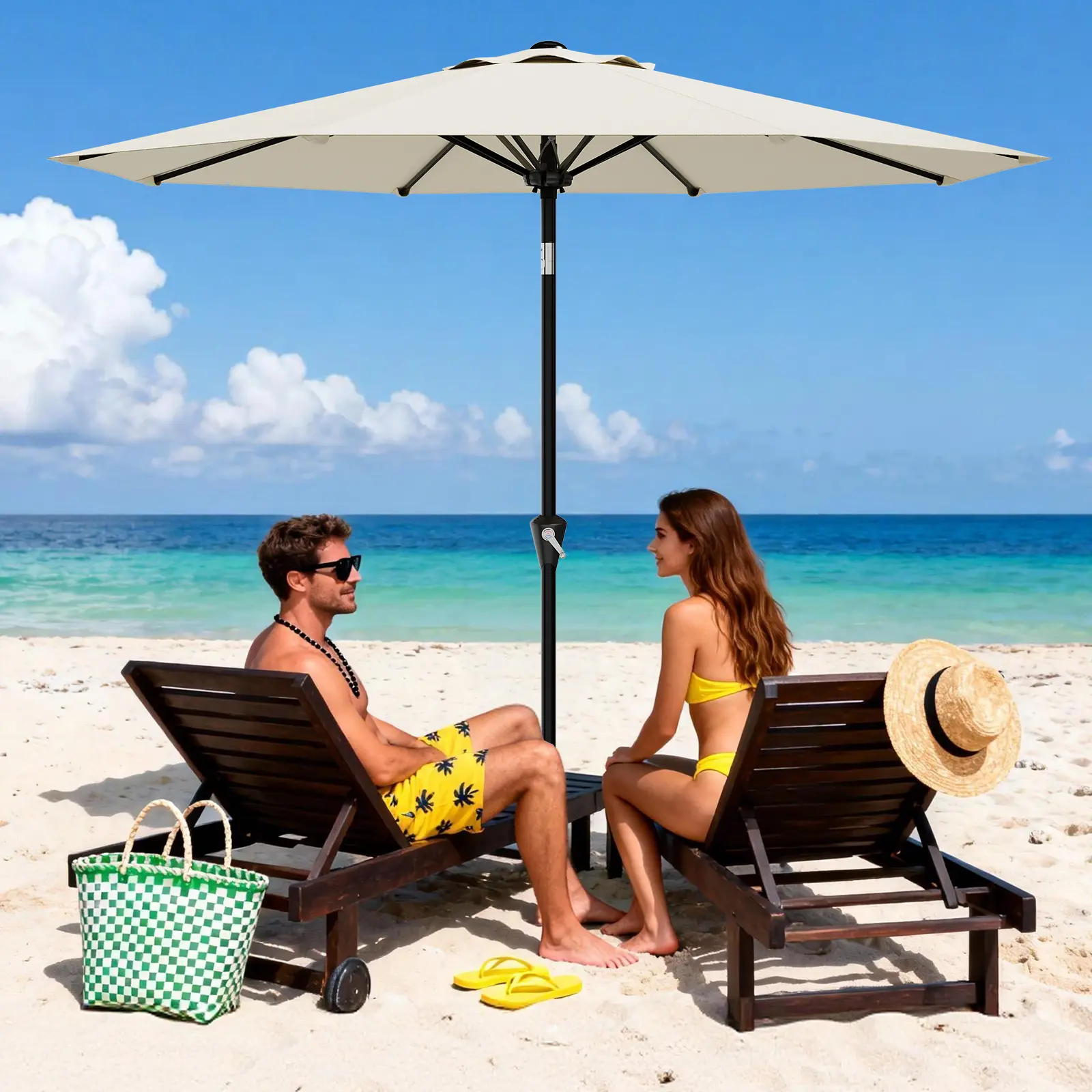 Garden Parasol 272cm (2.7m) with UPF 50+ UV Protection, Heavy Duty Outdoor Sun Shade Umbrella, 8 Reinforced Ribs, Double Vent for Wind Resistance, Simple Crank Tilt System, Great for Patio, Balcony & Poolside