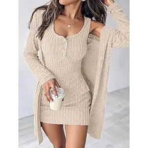 Women Blue Sexy 2 Pieces Dress, Autumn/Winter